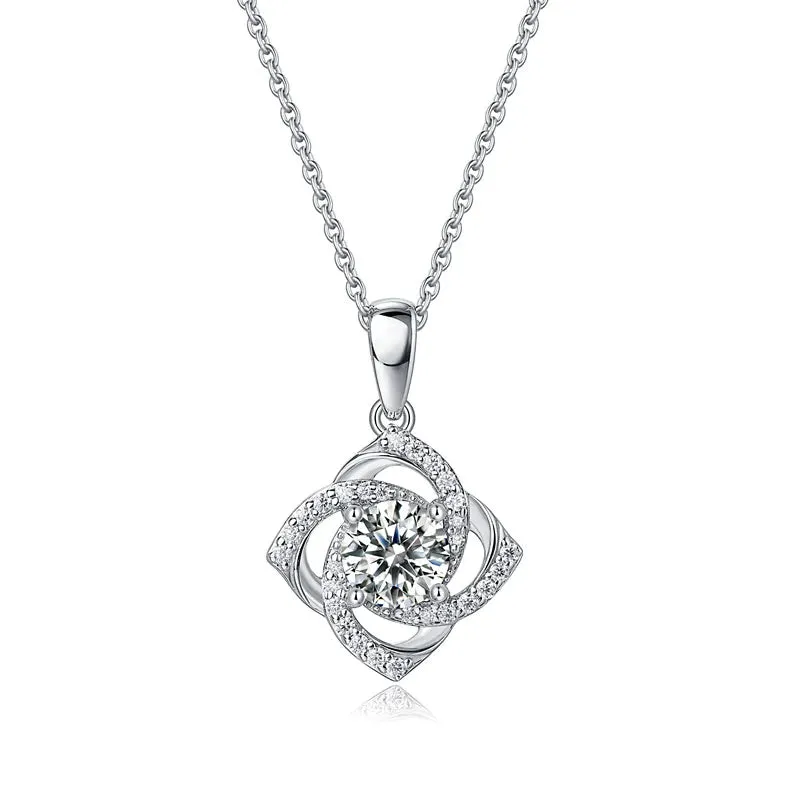 1 Ct Moissanite Diamond Rose Pendant Necklace 925 Sterling Silver MXFN8152