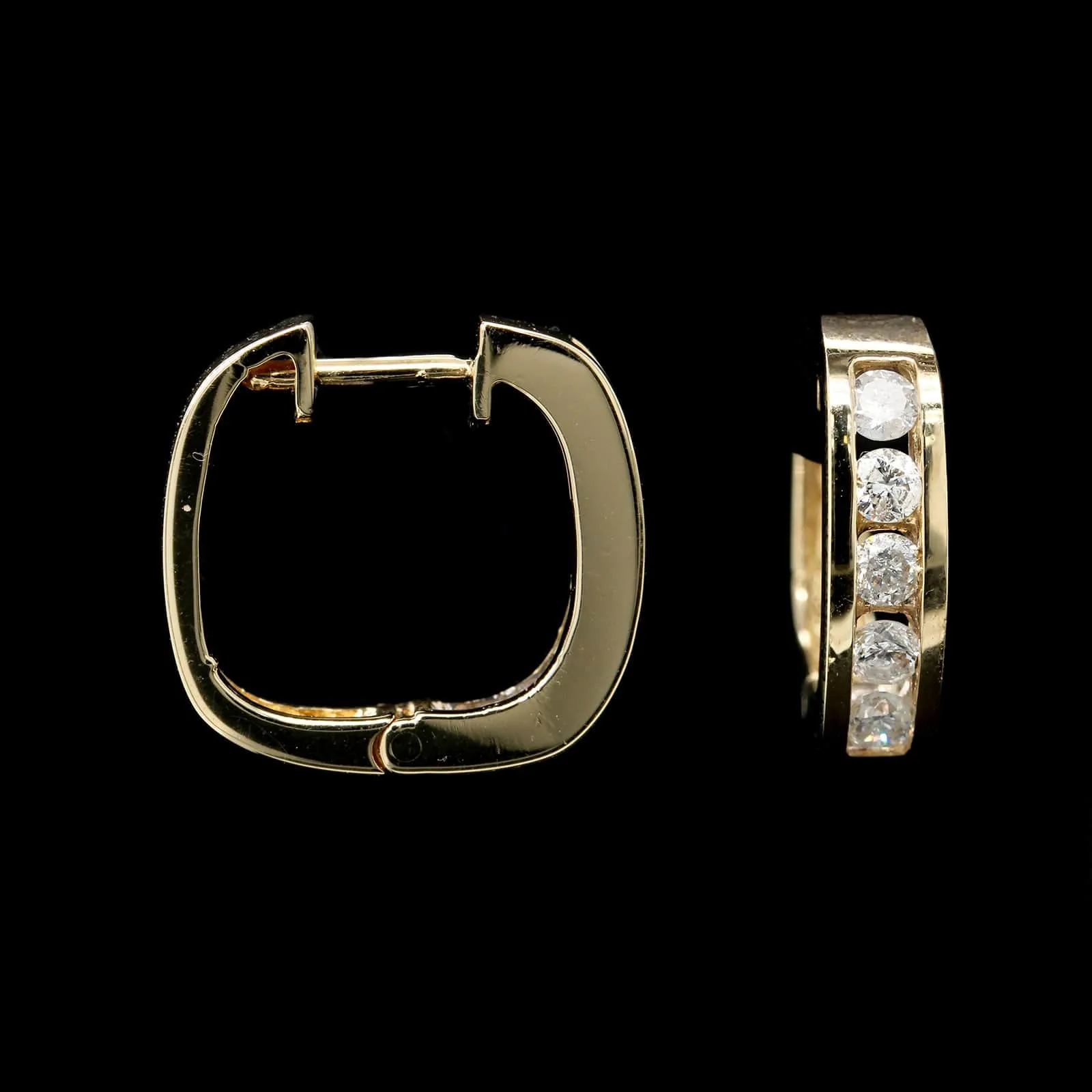 14K Yellow Gold Estate Diamond Hinged Hoop Earrings