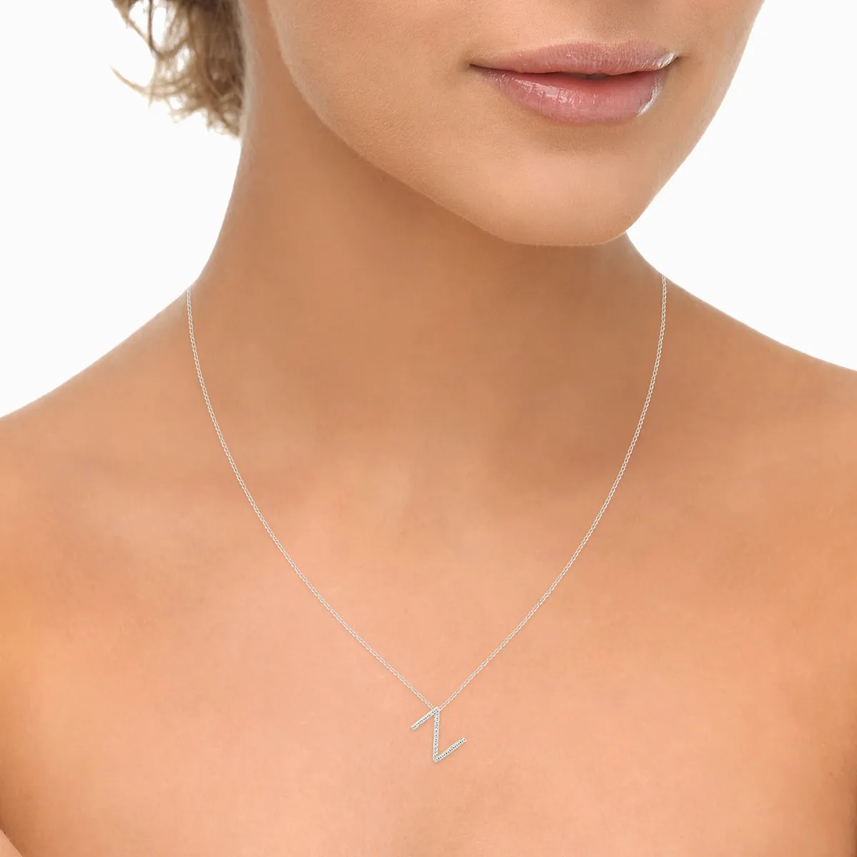 1/6 Carat Tw Z Initial Diamond Pendant Necklace In 10K White Gold With Adjustable Chain