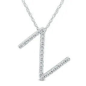 1/6 Carat Tw Z Initial Diamond Pendant Necklace In 10K White Gold With Adjustable Chain