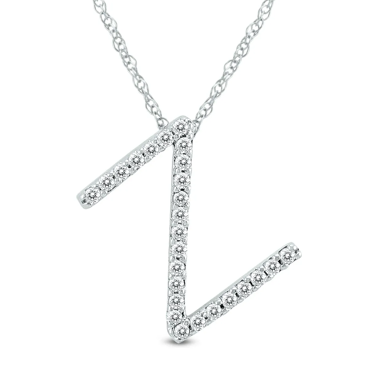 1/6 Carat Tw Z Initial Diamond Pendant Necklace In 10K White Gold With Adjustable Chain