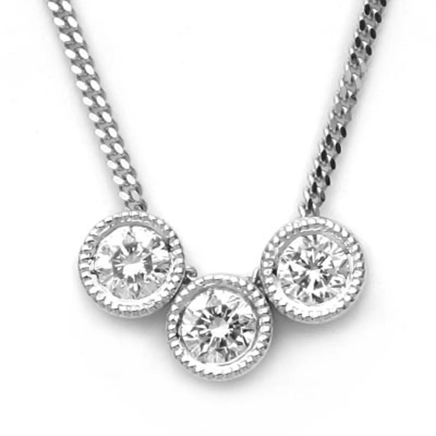 18k White Gold Three-Stone Diamond Necklace