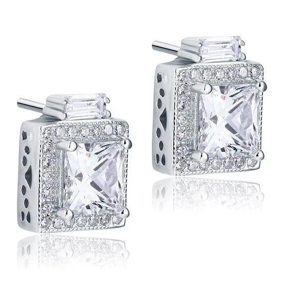 2 Carat Created Zirconia Vintage Style Stud 925 Sterling Silver Earrings MXFE8067