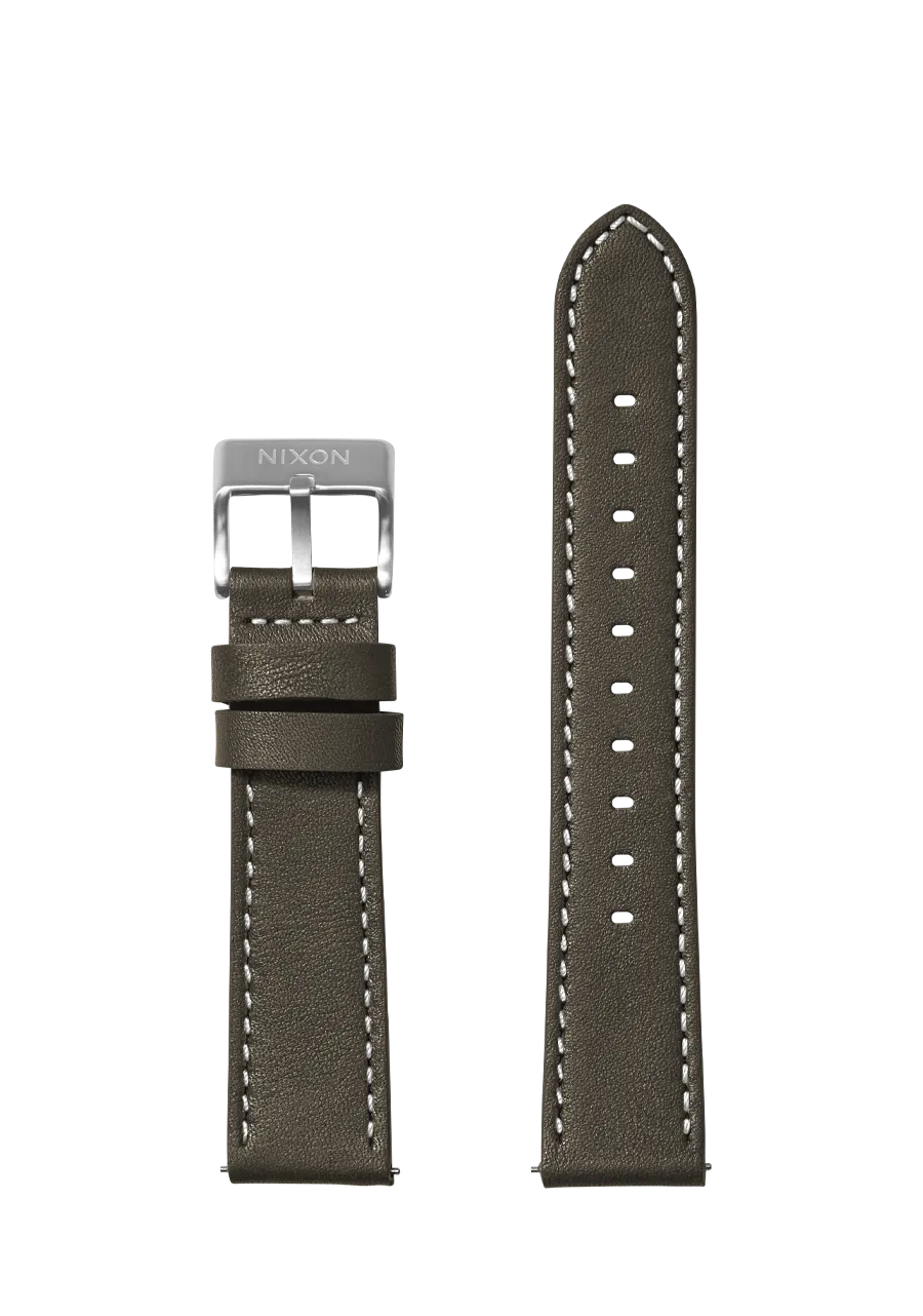 23mm Stitched Leather Band - Dark Olive