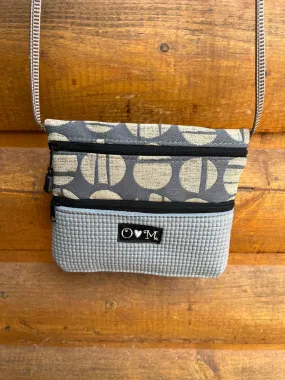 3 Zip Bag Gray- Circle Print Fabric