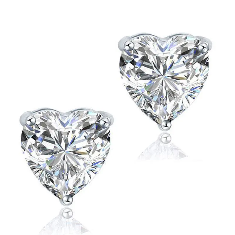 4 Carat Heart Cut Created Zirconia Stud 925 Sterling Silver Earrings MXFE8084