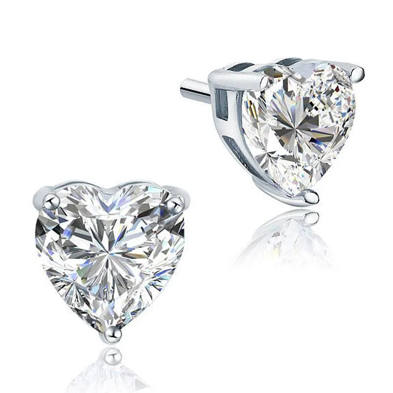 4 Carat Heart Cut Created Zirconia Stud 925 Sterling Silver Earrings MXFE8084