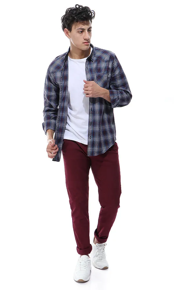 42035 Fly Zip Casual Solid Burgundy Pants