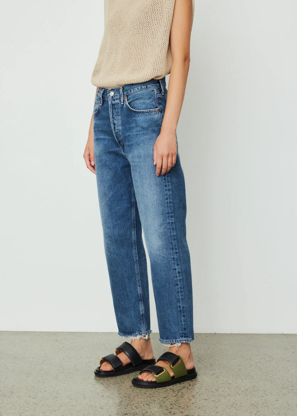 90s Crop Mid Rise Loose Straight Jeans