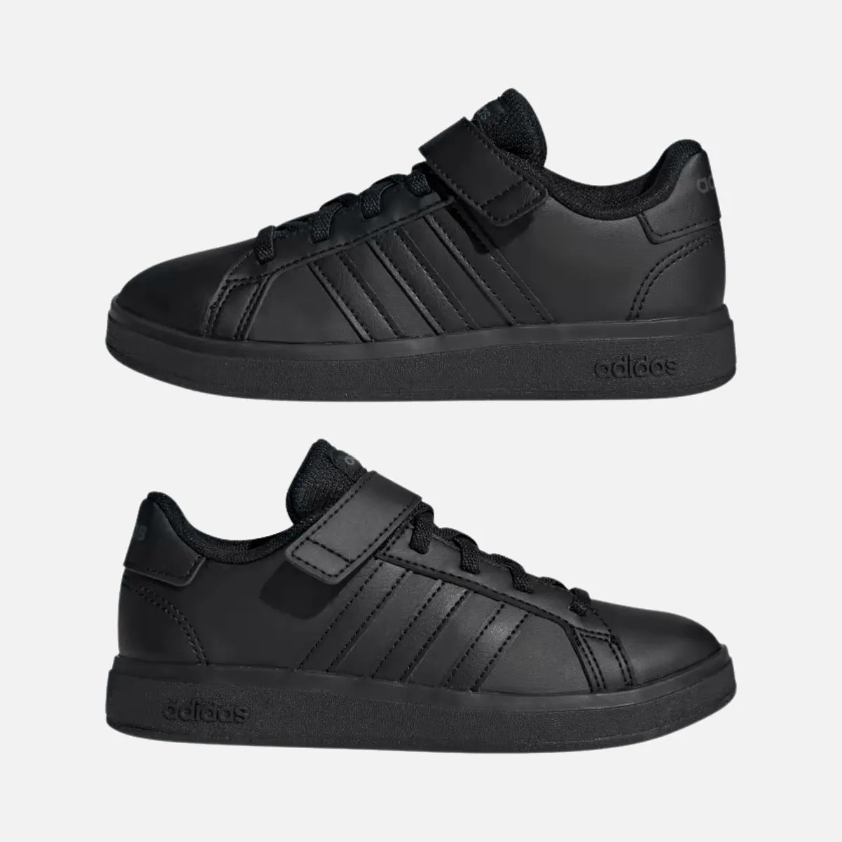 Adidas Grand Court Elastic Lace And Top Strap Kids Unisex Shoes (4-7 YEAR) -Core Black/Core Black/Grey Six