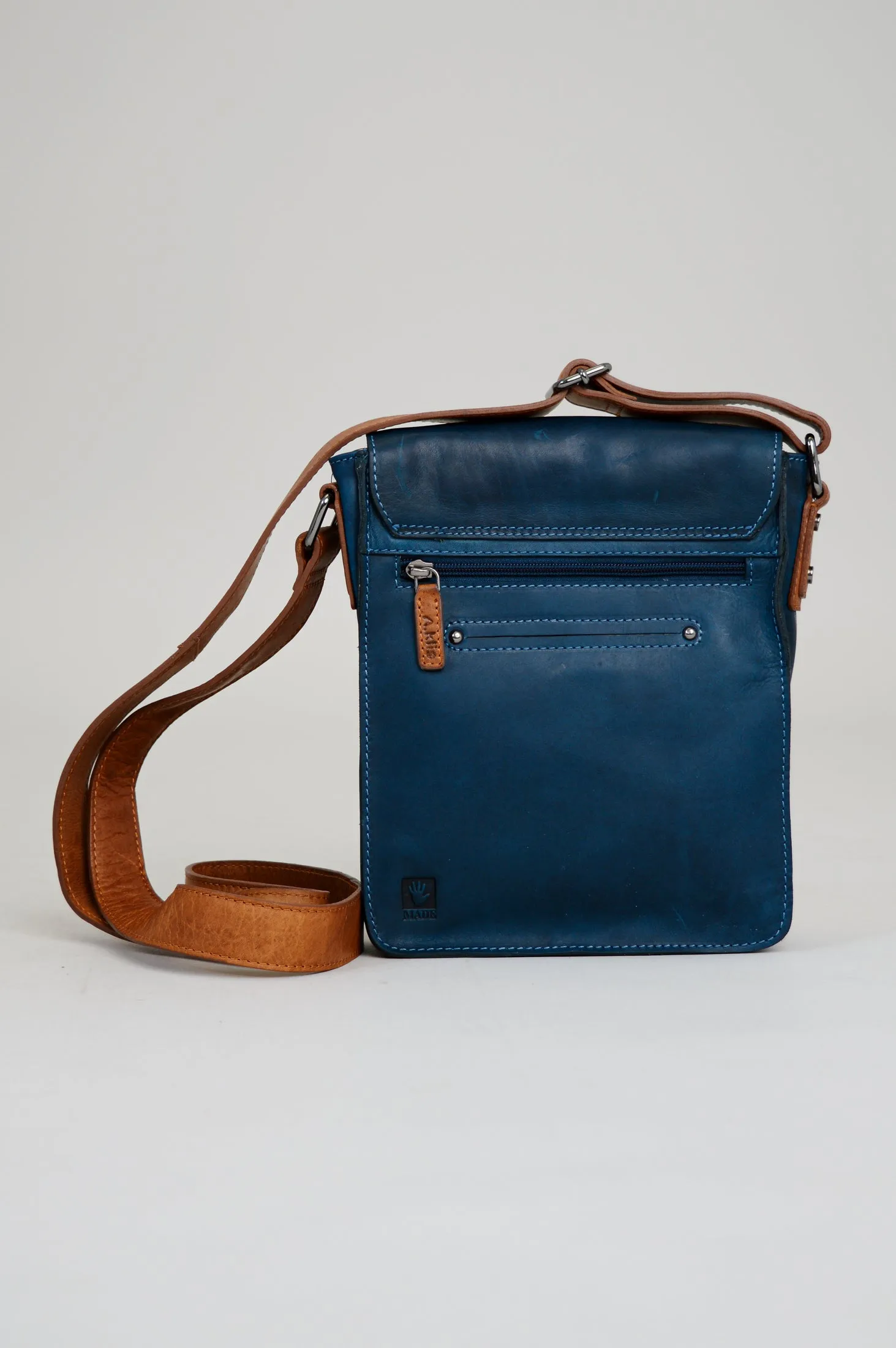 Adrian Klis 1728 Bag, Blue/Tan, Buffalo Leather