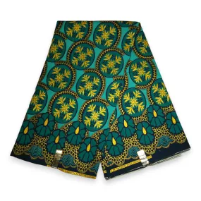 African print fabric - Exclusive Embellished Glitter effects 100% cotton - KT-3082 Gold Green