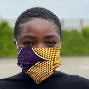 African print Mouth mask / Face mask made of 100% cotton - Purple yellow circles