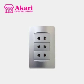 Akari 3 Gang 2 Pin Universal Socket (AWD-Z8202-3(S))