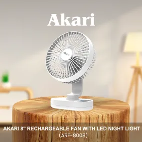 Akari 8 Rechargeable Fan with LED Night Light (ARF-8008)