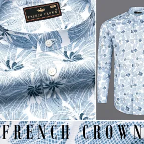 Aluminium Blue and White Floral Printed Premium Cotton Shirt