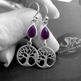 Amethyst Teardrop Tree Of Life Earrings