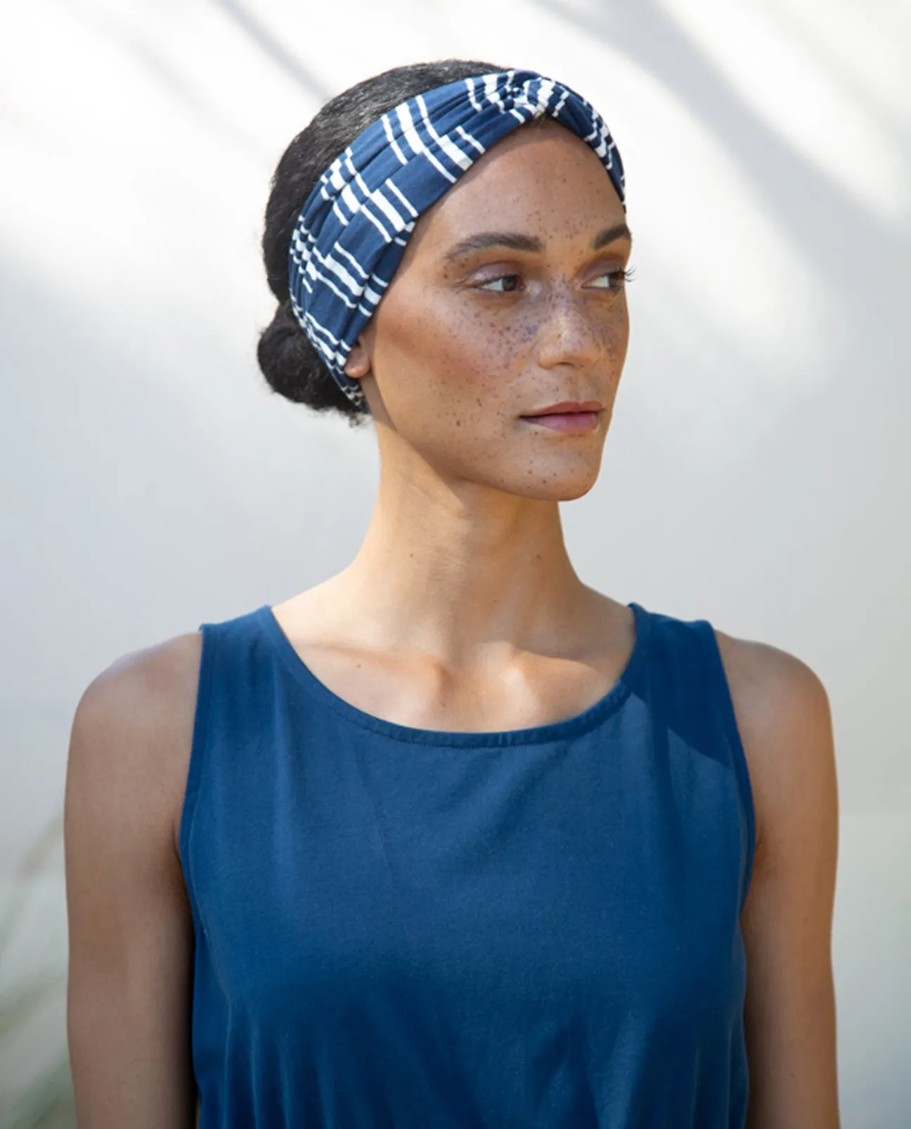 Anjalina-Sue Organic Cotton Headband in Indigo & White Stripe