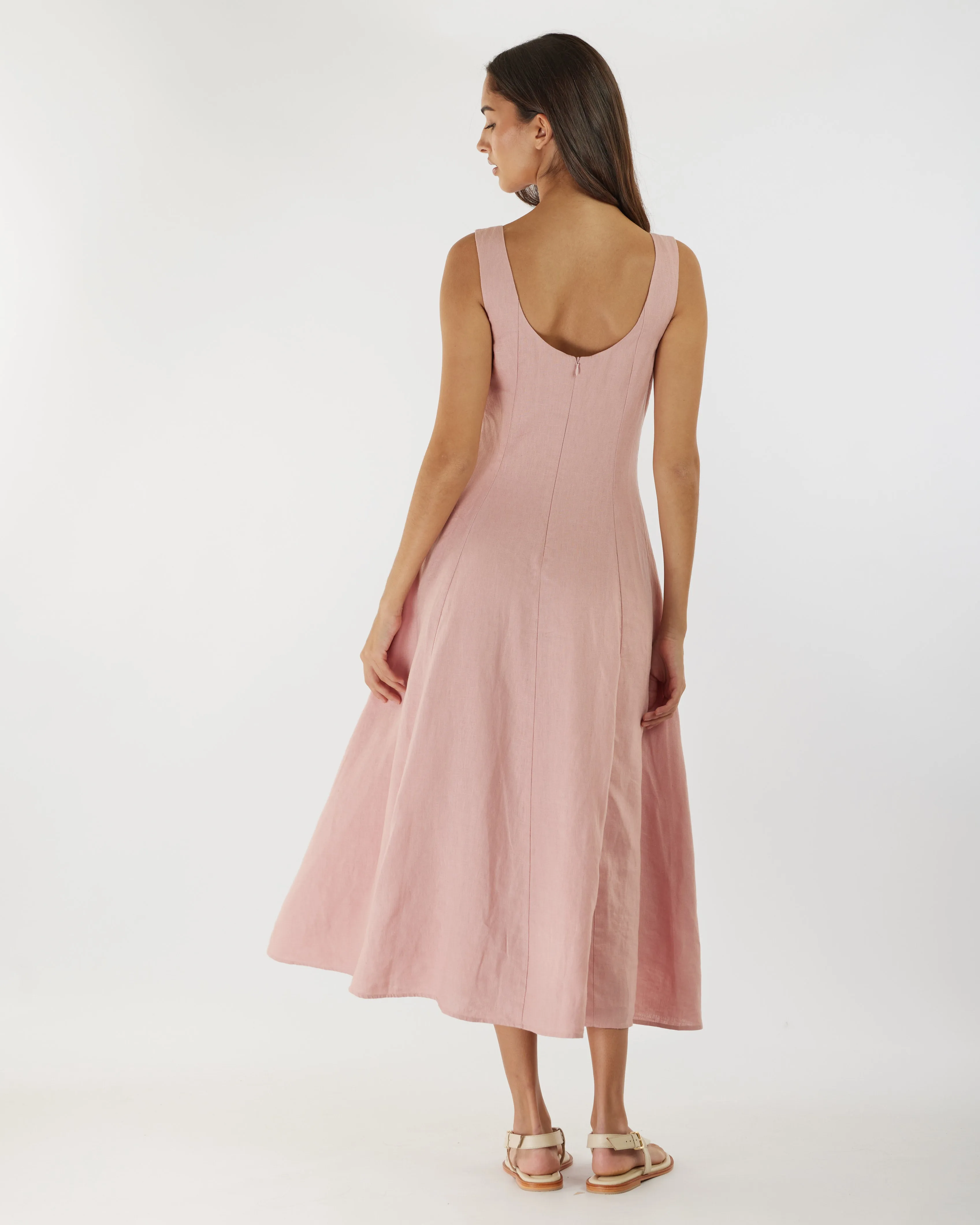 Anna Panelled Linen Midi Dress - Peony