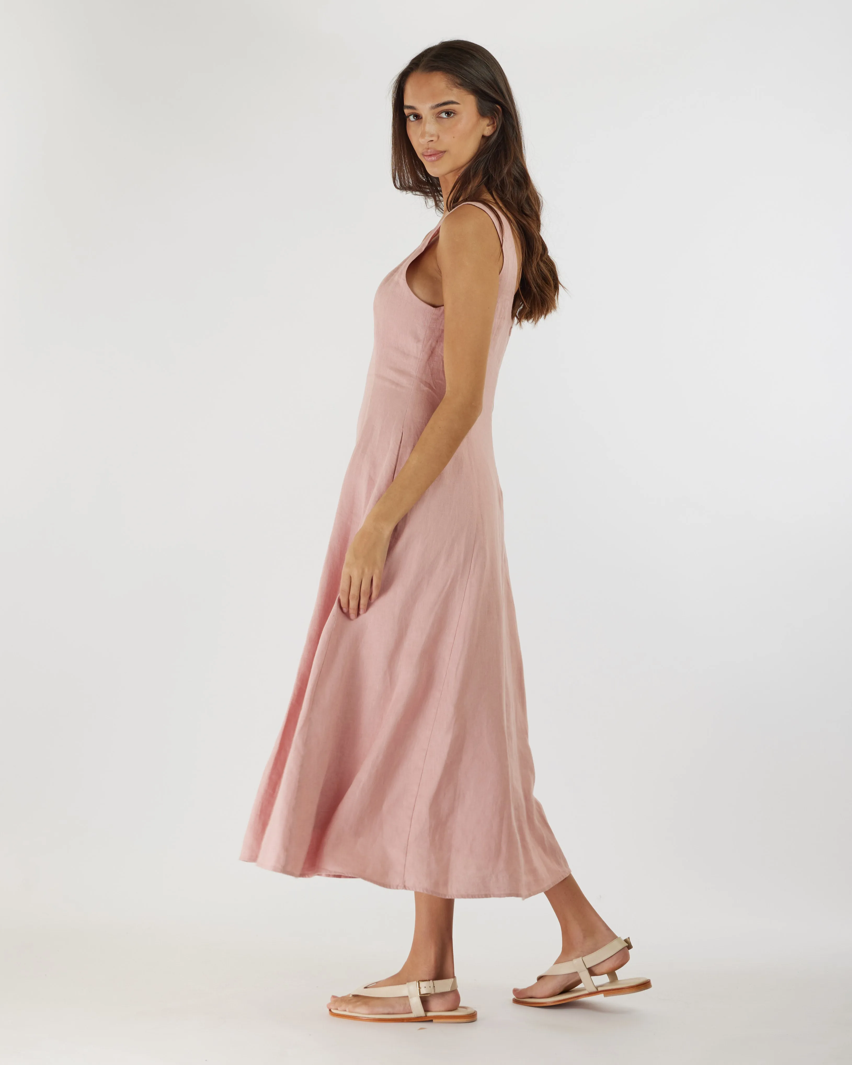 Anna Panelled Linen Midi Dress - Peony