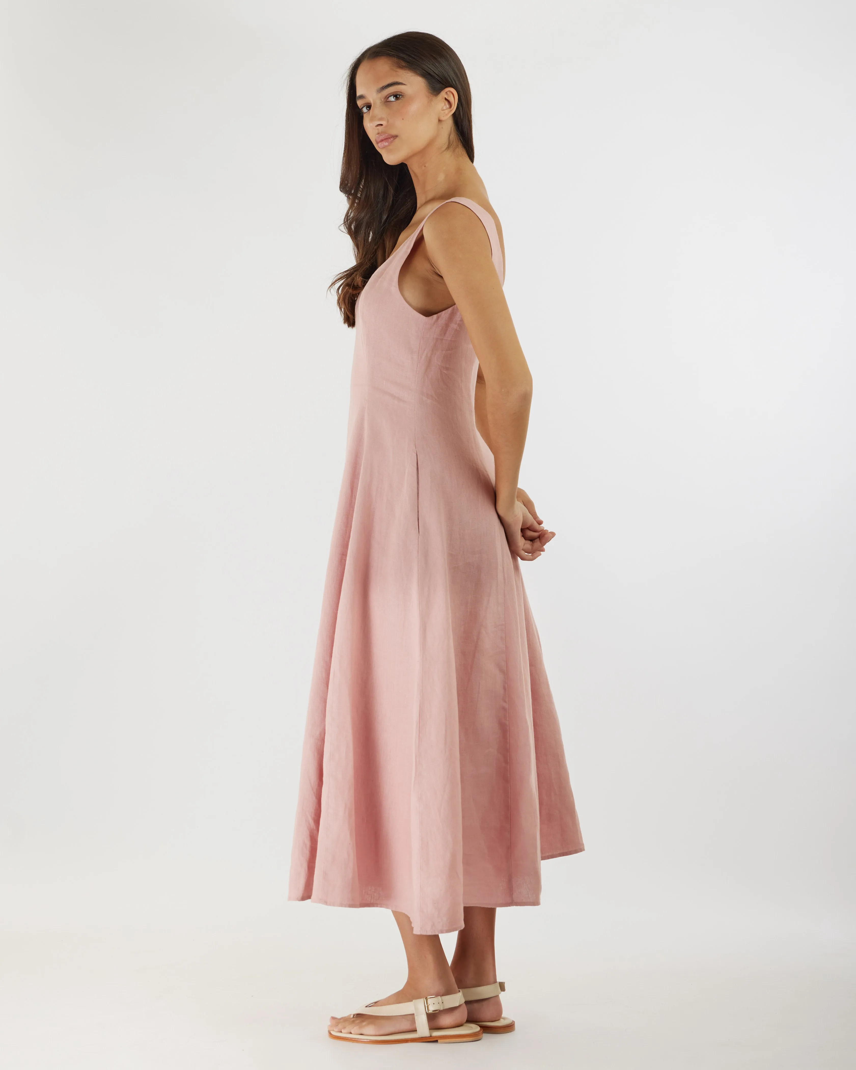 Anna Panelled Linen Midi Dress - Peony