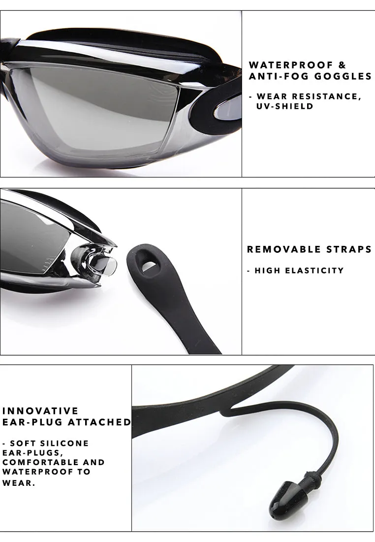 Anti Fog Swim Goggles (Black/Silver/ Clear)