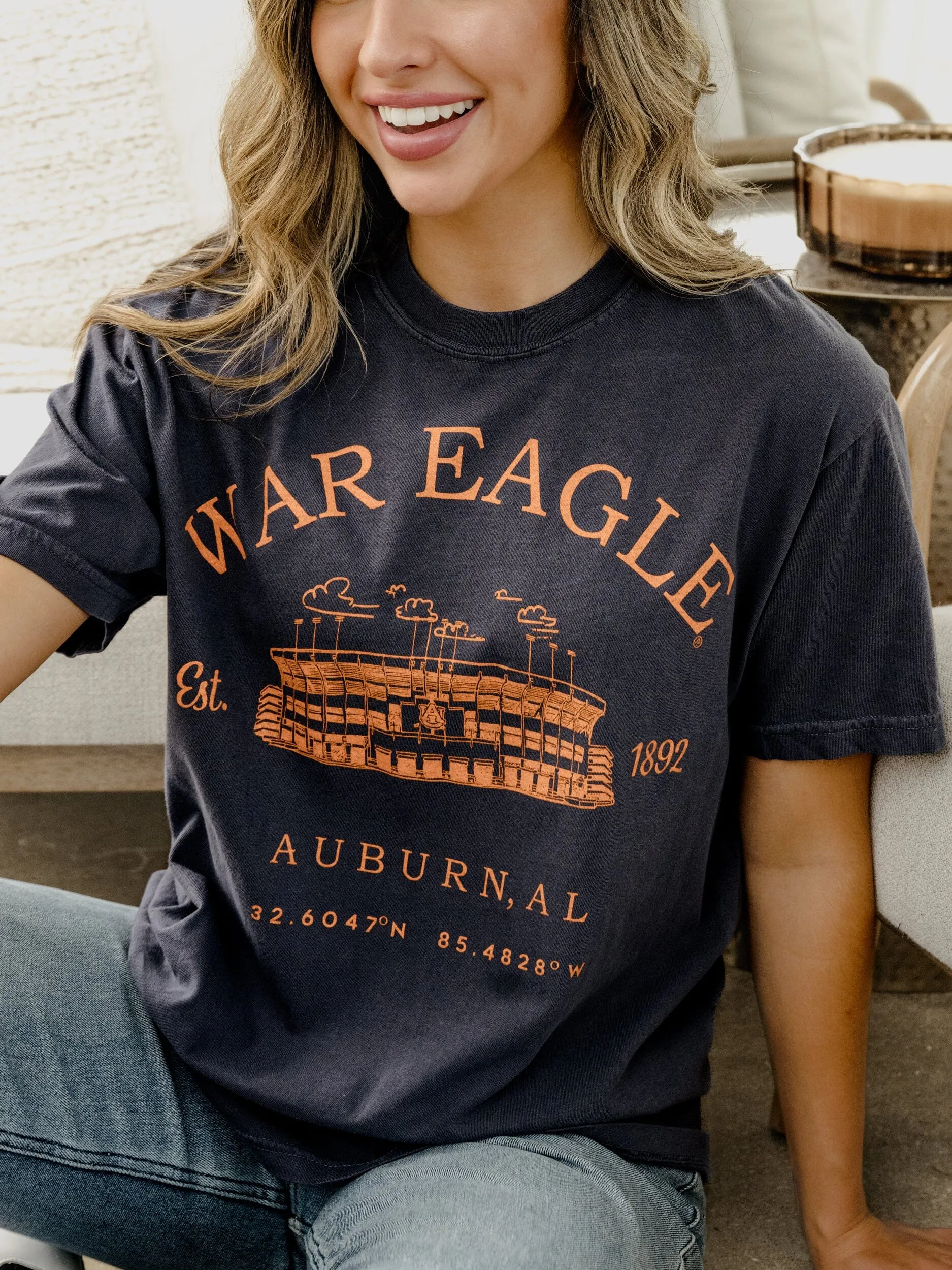 Auburn Tigers Stadium Coordinates Navy Tee