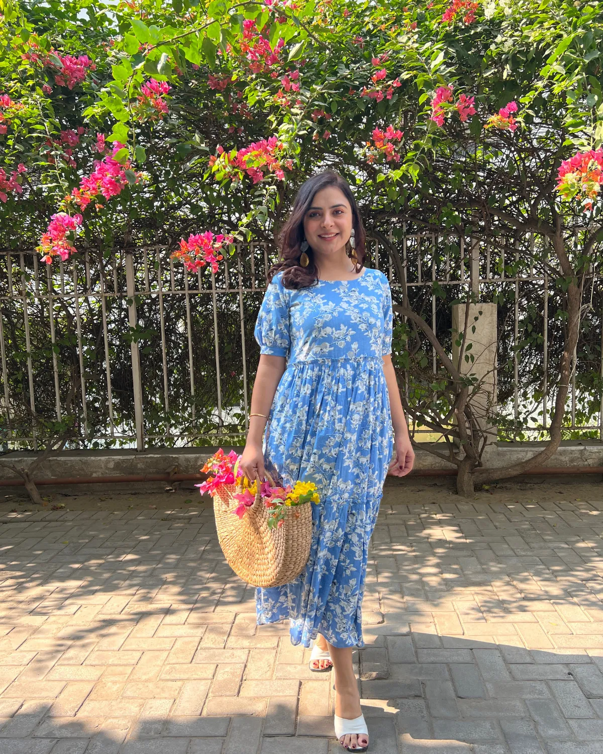 Azure Floral Tiered Cotton Maxi Dress