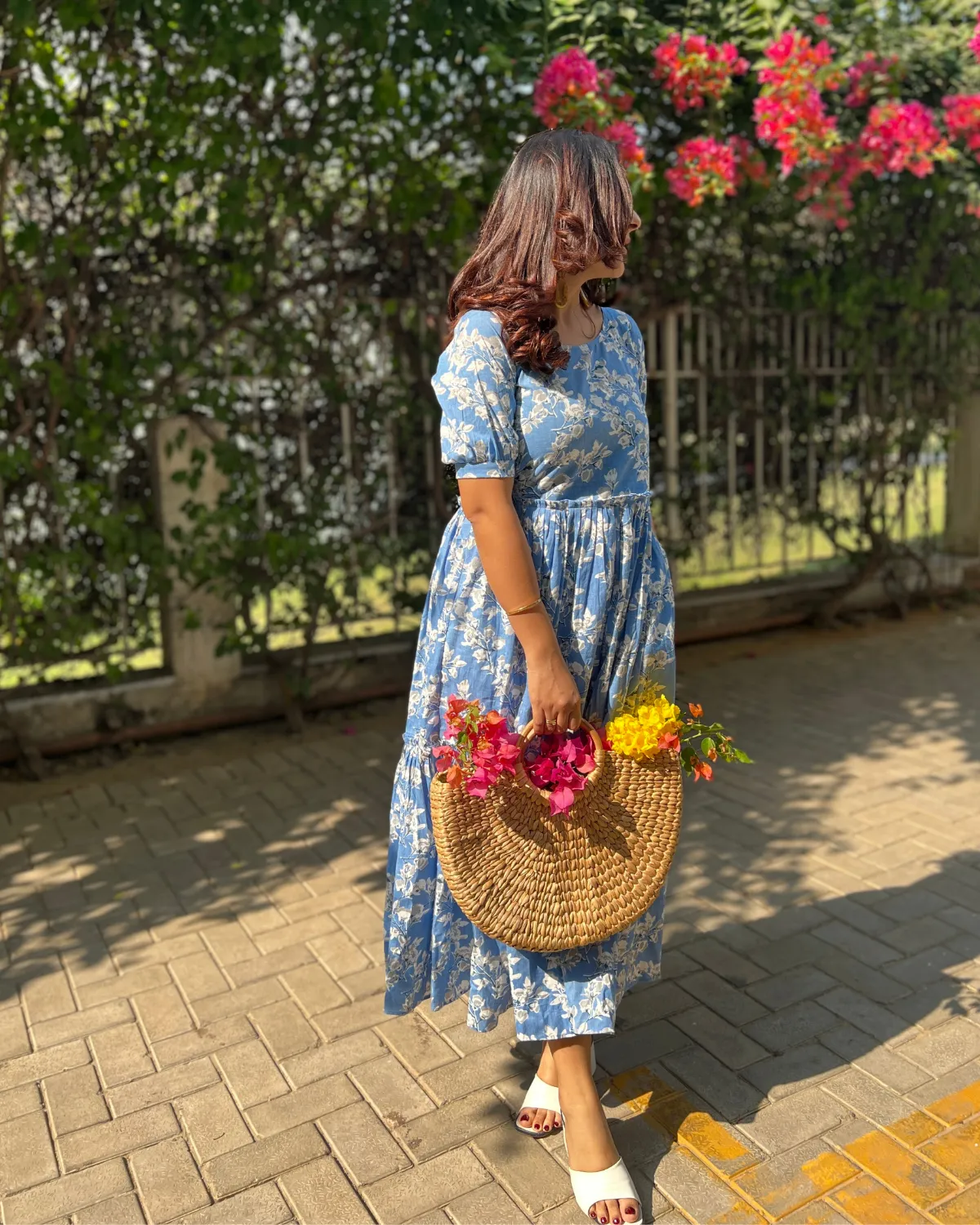 Azure Floral Tiered Cotton Maxi Dress