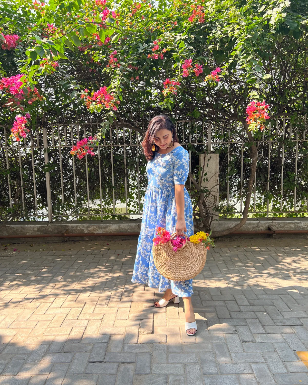 Azure Floral Tiered Cotton Maxi Dress