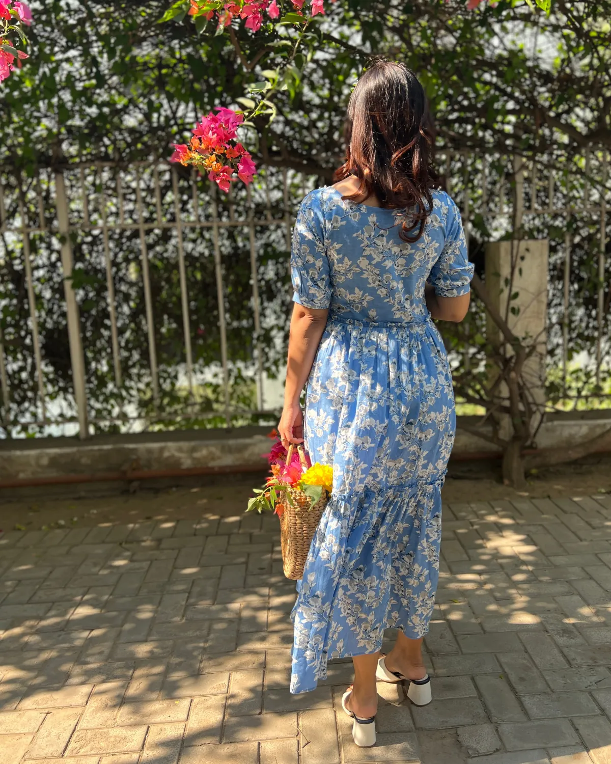 Azure Floral Tiered Cotton Maxi Dress