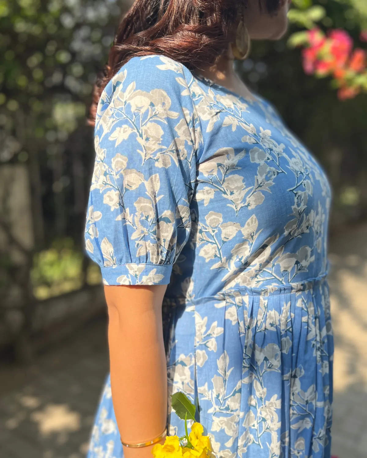 Azure Floral Tiered Cotton Maxi Dress