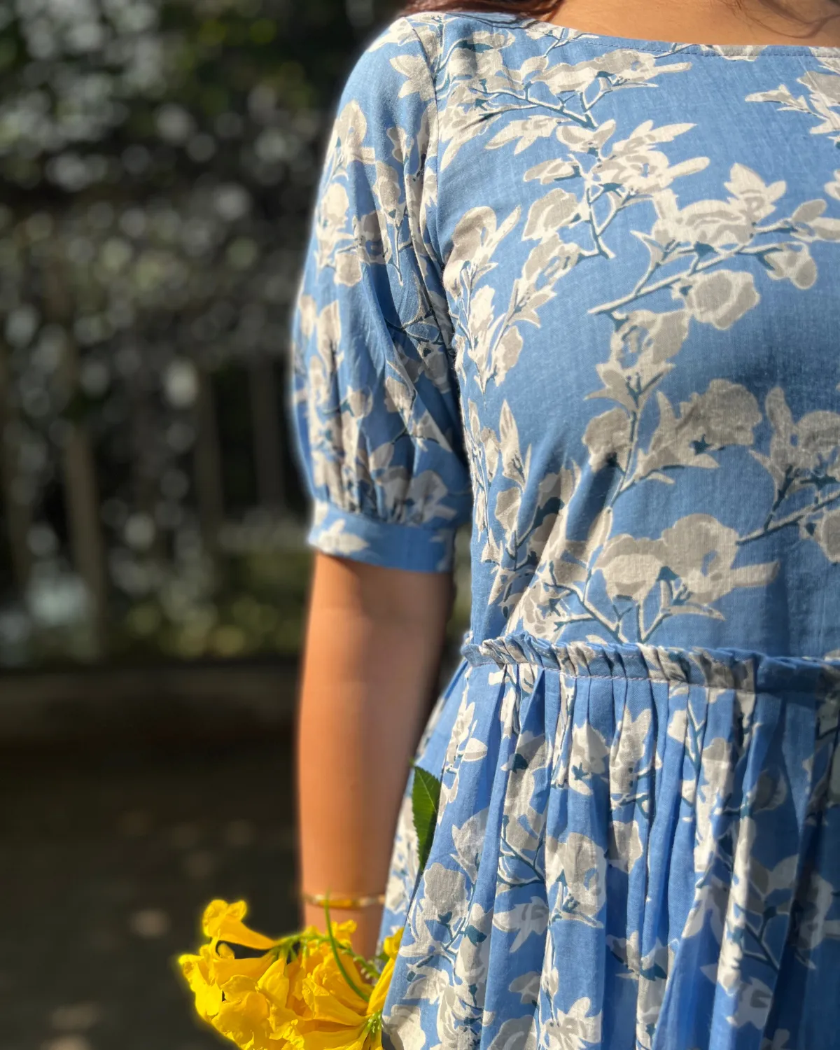 Azure Floral Tiered Cotton Maxi Dress