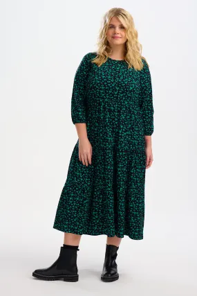 Bakari Jersey Tiered Midi Dress - Black/Green, Leopard Love