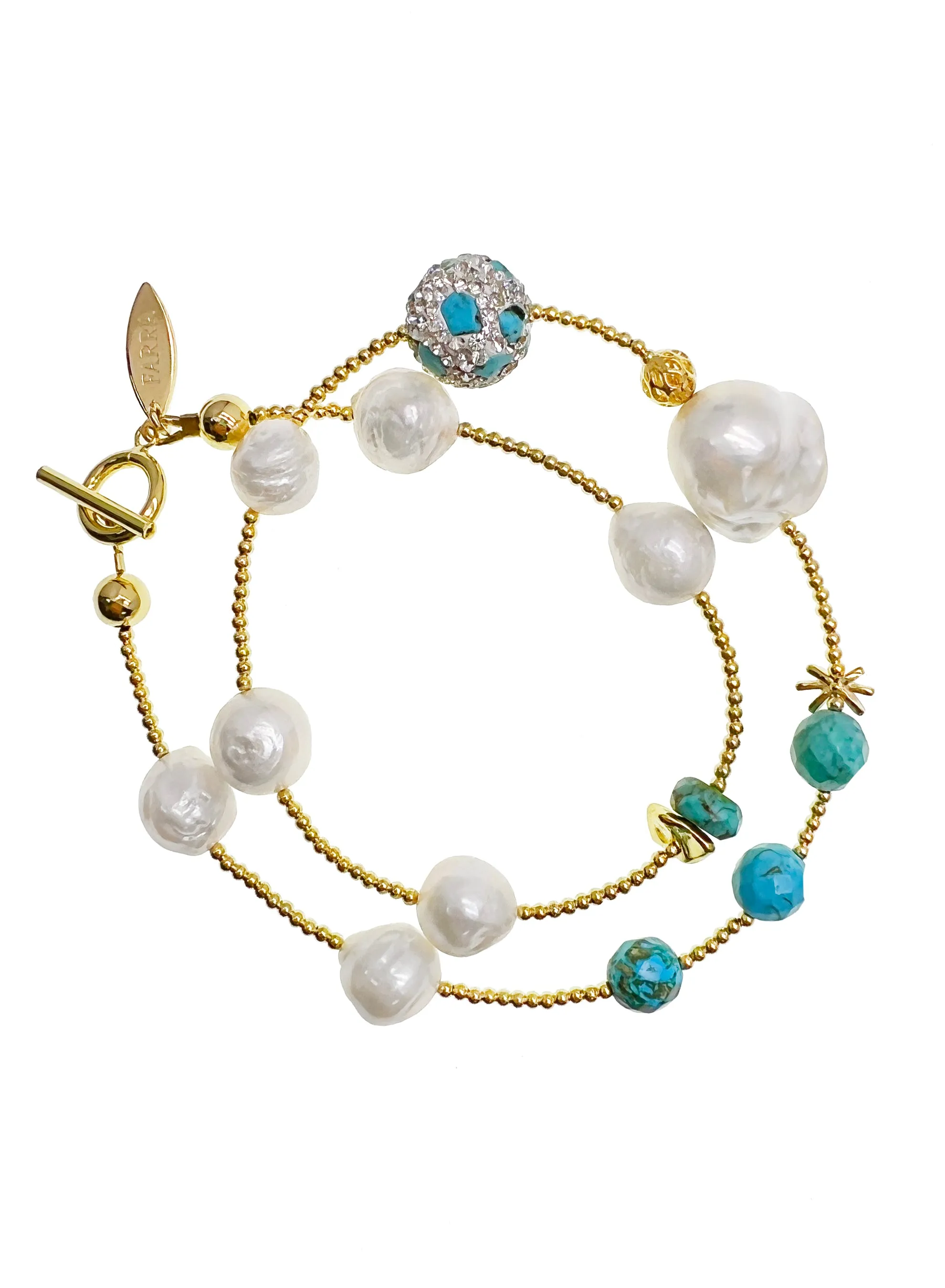 Baroque Pearls with Turquoise Double Layers Bracelet/ Choker JB019