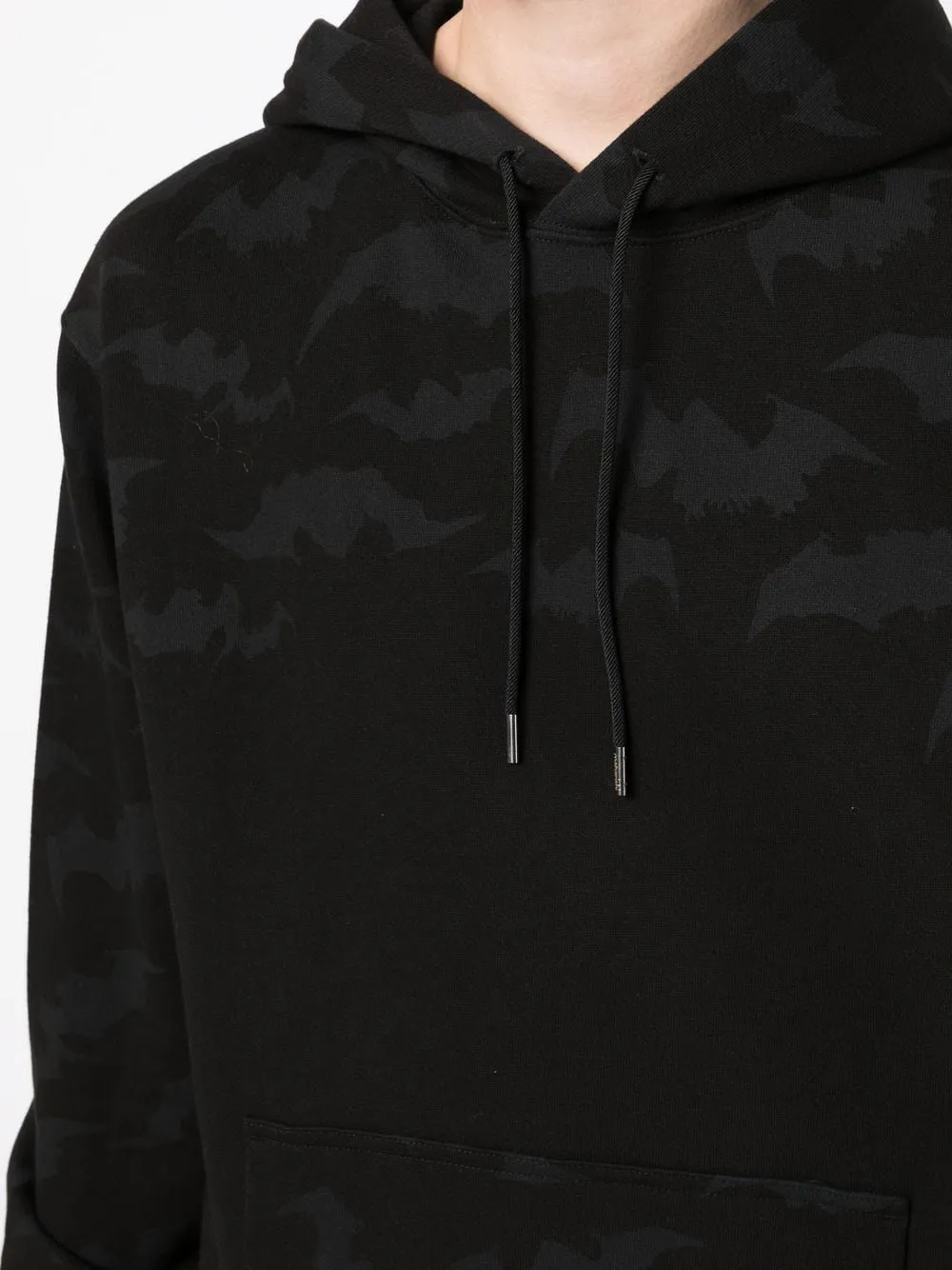 Bat-Print Cotton Hoodie