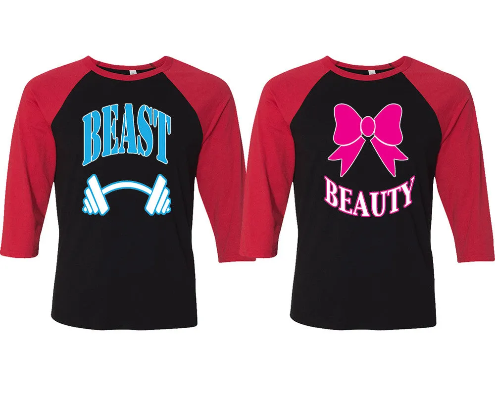 Beast Beauty Couple Baseball T Shirts, Matching Couple Baseball Shirts.