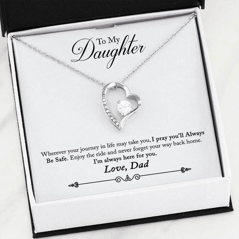 Beautiful Cubic Zirconia Heart Shape Necklace With Dad To Daughter "Be Safe Message Card