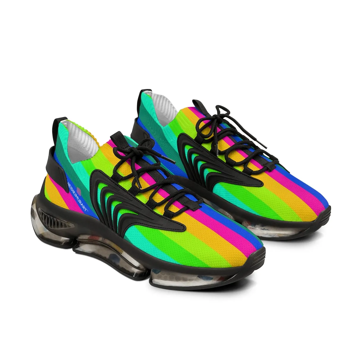 Best Rainbow Striped Men's Shoes, Gay Pride Fun Colorful Best Comfy Men's Mesh Sports Sneakers