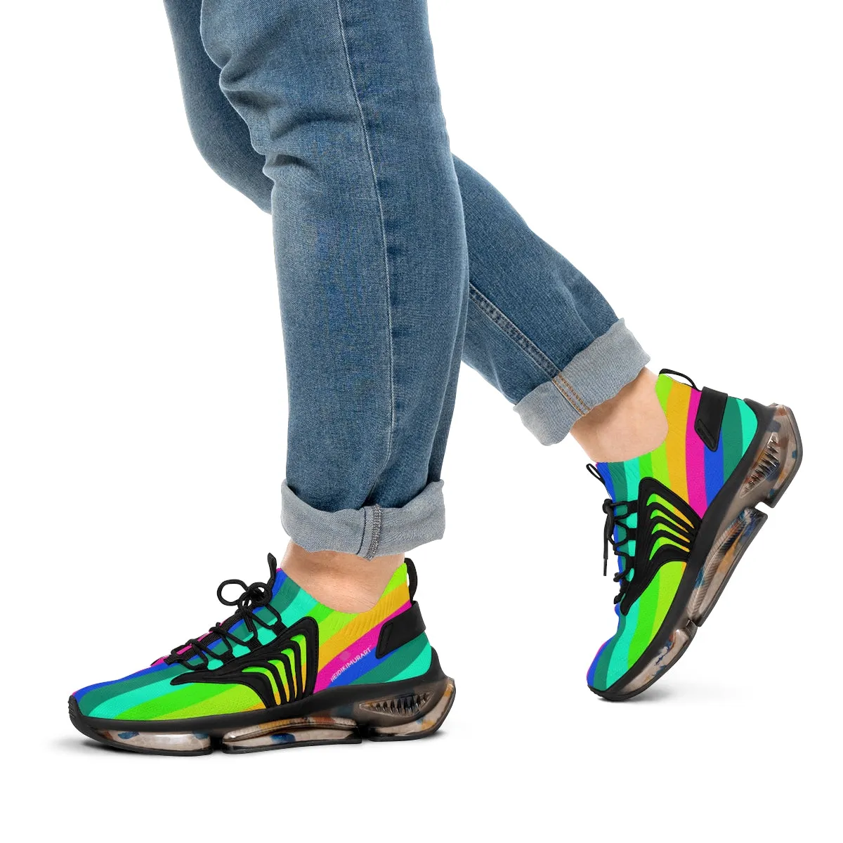 Best Rainbow Striped Men's Shoes, Gay Pride Fun Colorful Best Comfy Men's Mesh Sports Sneakers