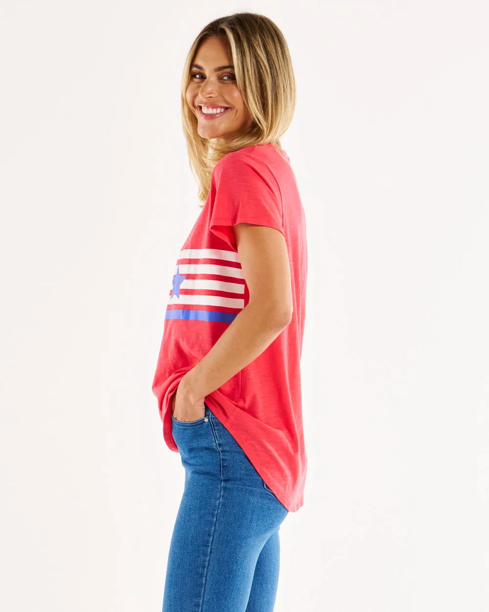 Betty Basics Amber Print Tee Star Race Stripe