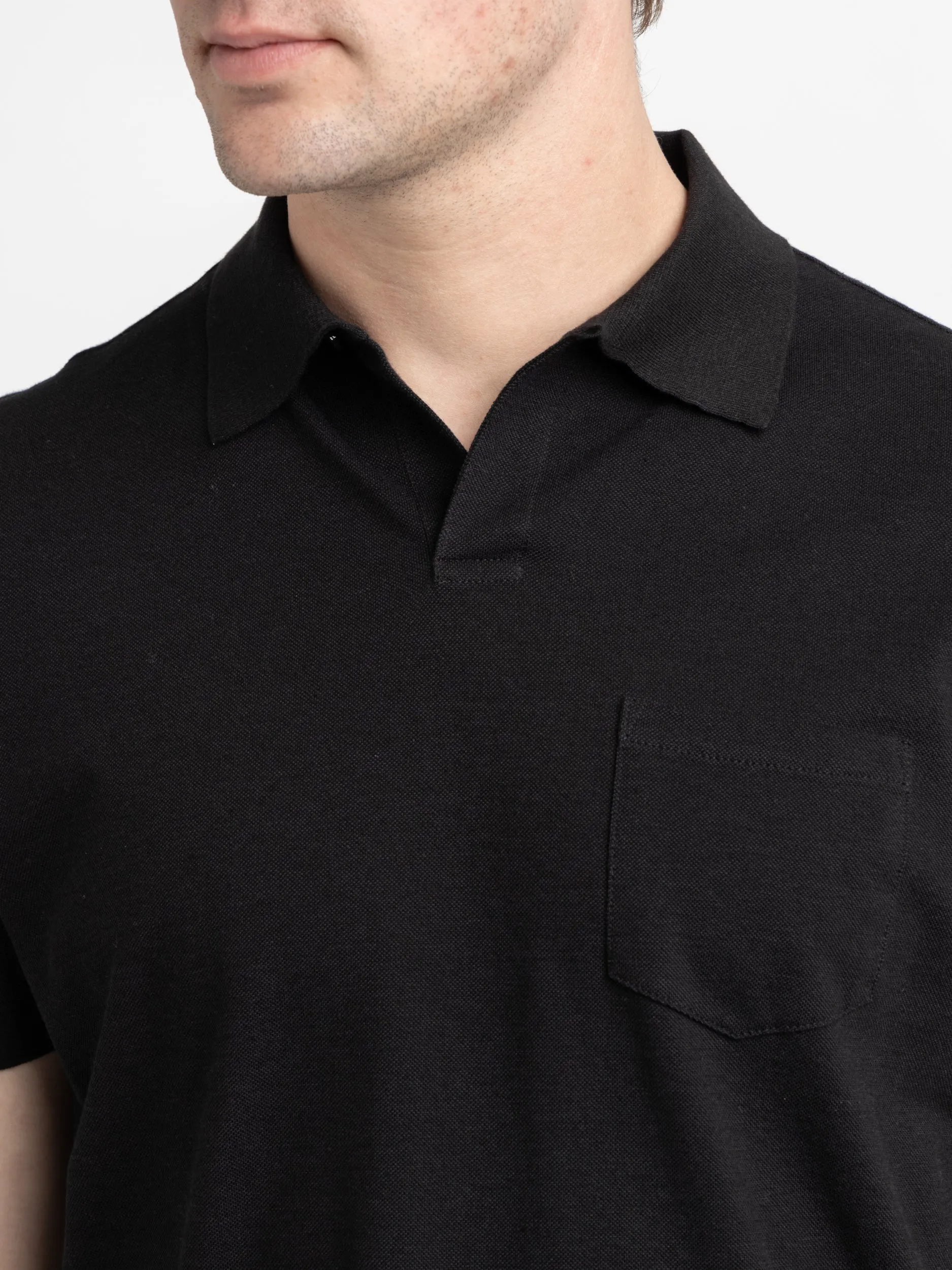 Black Cotton-Blend Polo