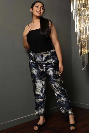 Black Floral Velvet Pant