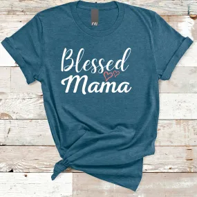 Blessed Mama Hearts Heather Deep Teal T-Shirt