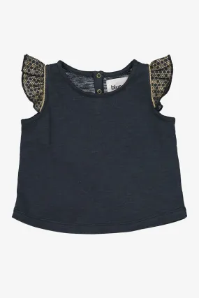 Blune Navy Ruffle Sleeve Girls Top (Size 12M left)