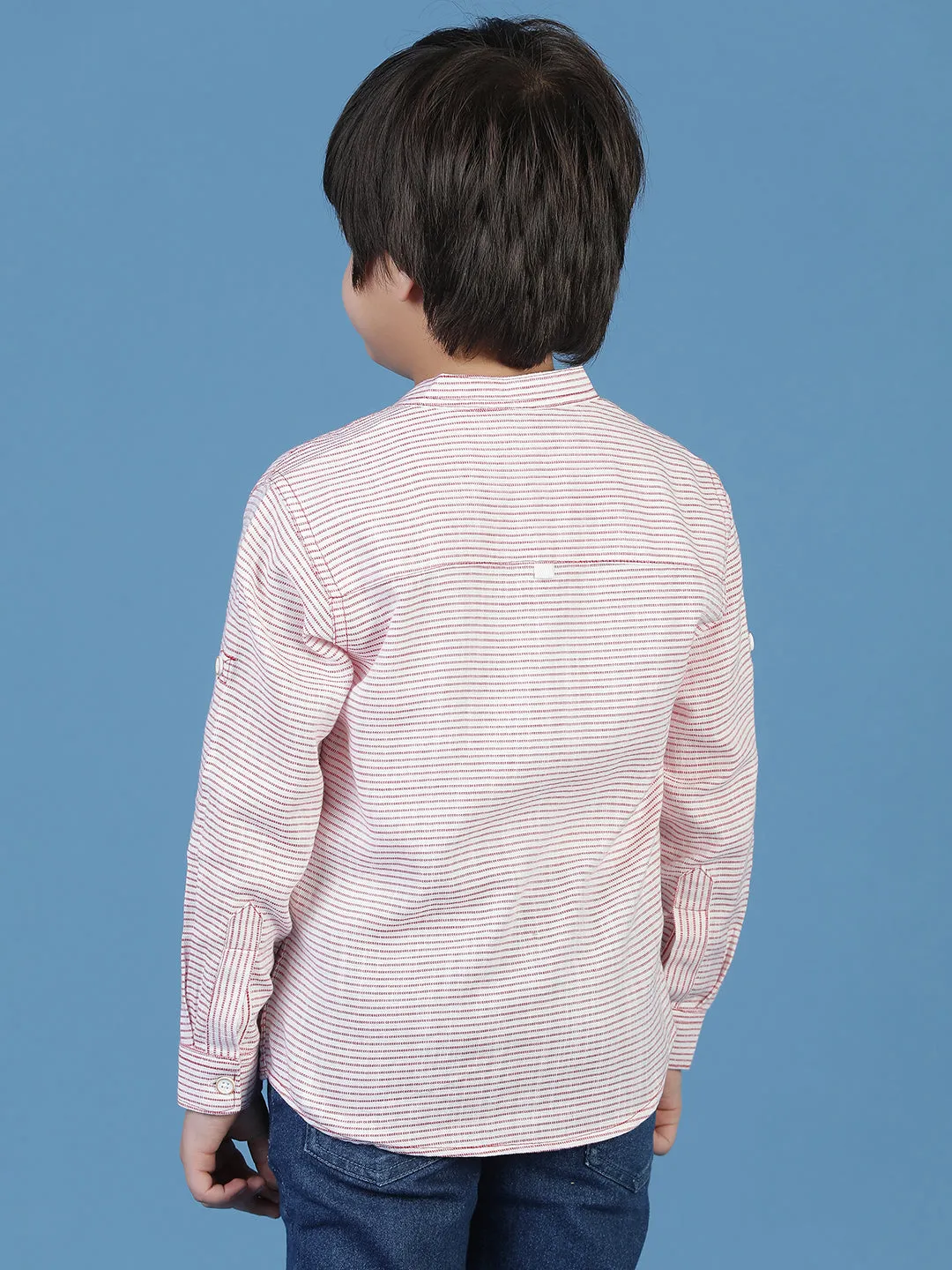 Boys White Cotton Striped Shirt