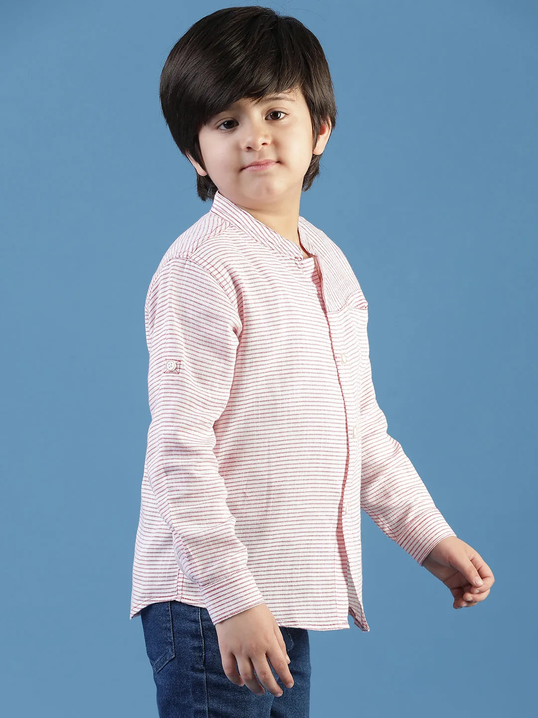 Boys White Cotton Striped Shirt