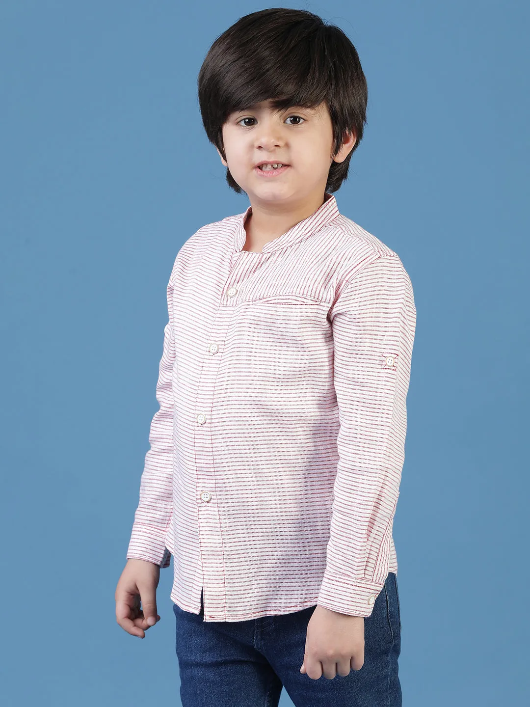 Boys White Cotton Striped Shirt