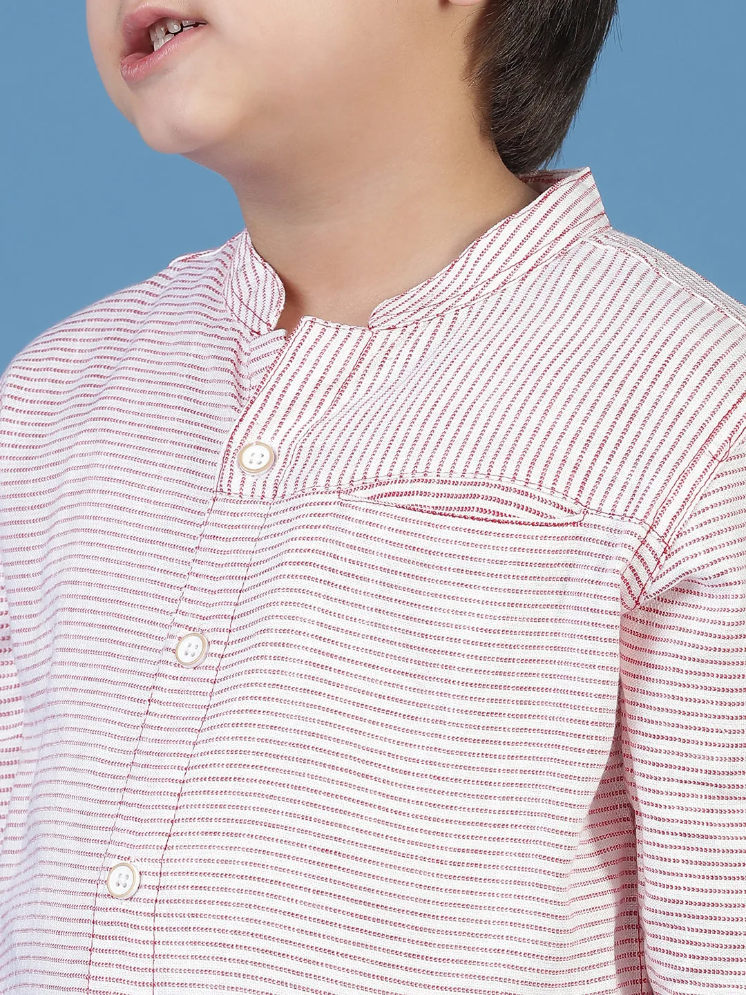 Boys White Cotton Striped Shirt