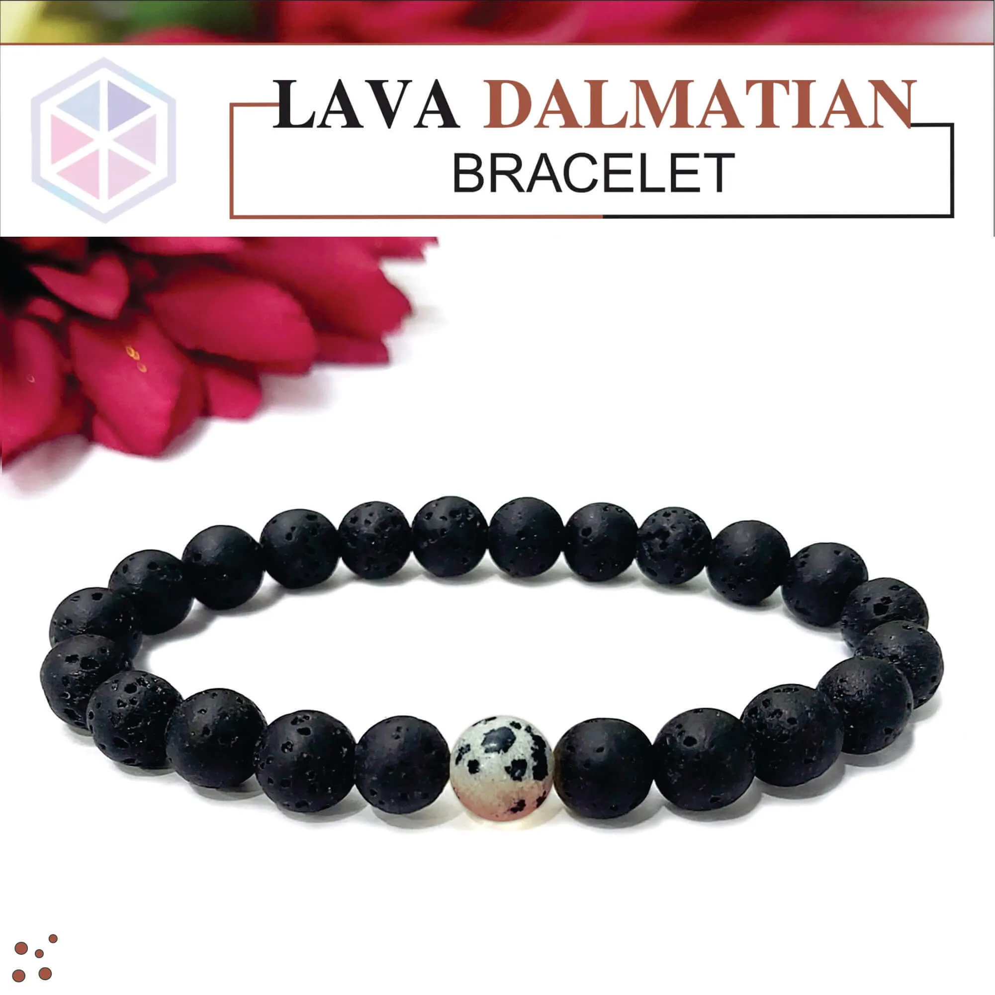 Certified Lava Natural Stone 8mm Bracelet With Dalmatian